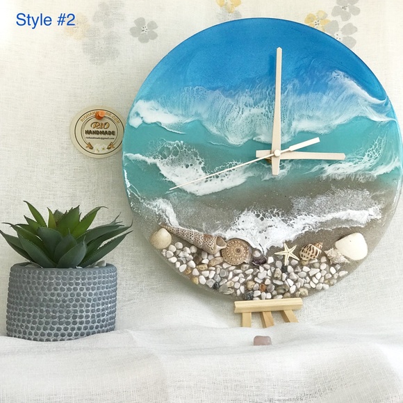 3D resin wall clock, modern wall art ocean waves - Picture 2 of 5
